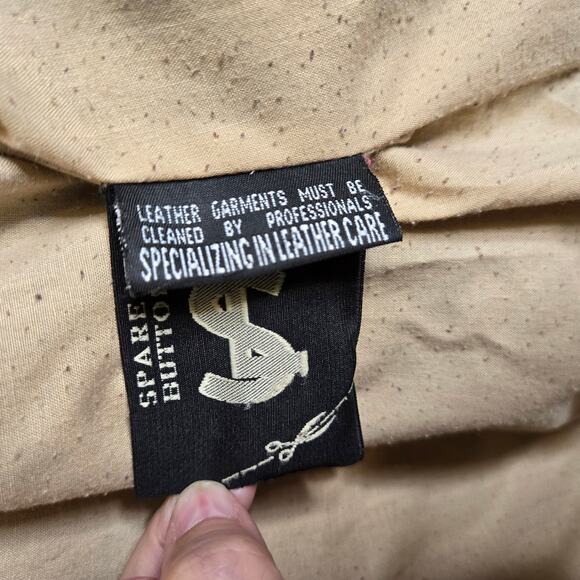 Vintage Chocolate Brown Leather Jacket Notched Lapel Button Front Coat S Classic - Picture 15 of 15